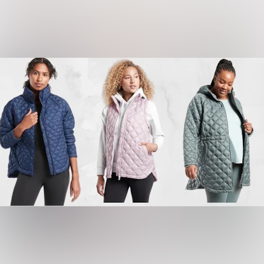 Athleta Quilted Zip-Front Puffer Jacket in Navy